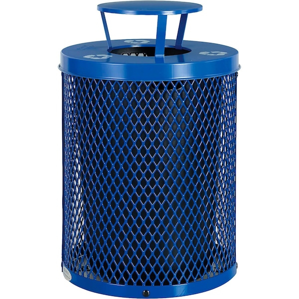 Global Industrial Outdoor Diamond Steel Recycling Can w/Rain Bonnet Lid, 36 Gallon, Blue 261960BL - main